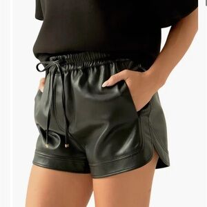 Grey Lab Black Faux Leather Women Shorts